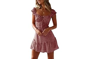 Women's Summer Casual Ruffle Sleeve Sweetheart Neckline Printing Dress Mini Dress