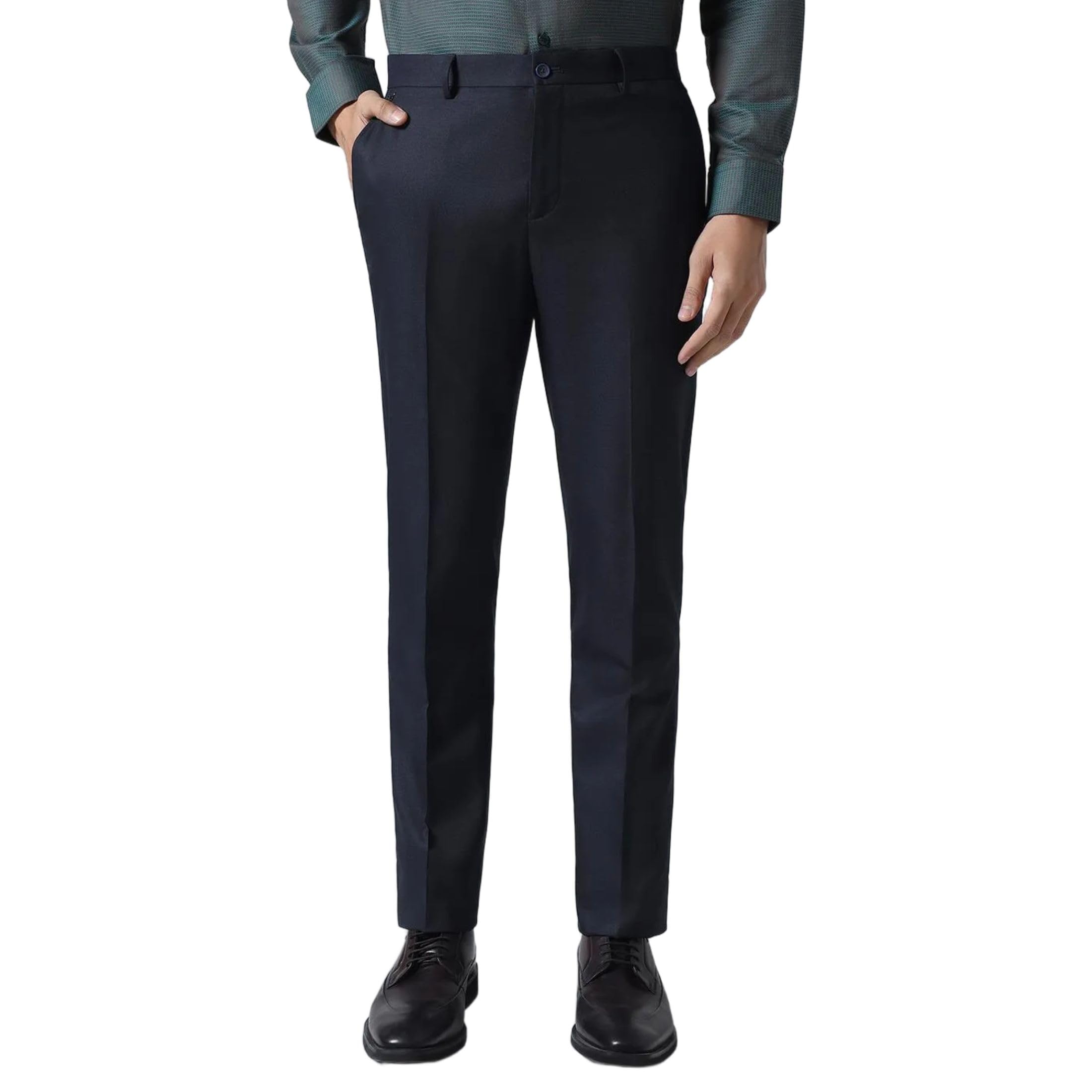 Men's Polyester Blend Textured Slim Fit Formal Trousers Grey-image-24