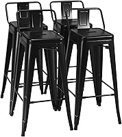 Vista 20 de COSTWAY Juego de 4 taburetes de bar apilables de metal de 24 pulgadas con asiento cuadrado y agujero de mano, diseño reforzado en forma de X, cómodo