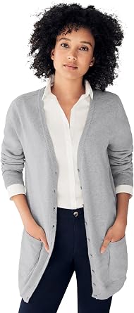 ellos Plus Size V-Neck Button-Front 100% Cotton Boyfriend Cardigan