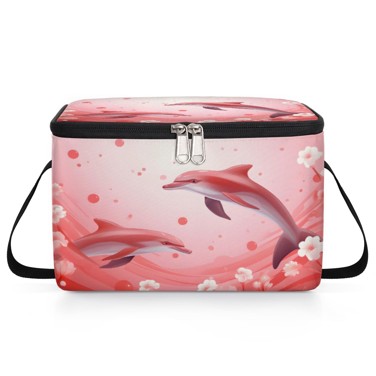 GzLeyigou Dolphins Lunch Bags for Women Men 9 Cans, Hot & Cold Food Delivery Bag Insulated Grocery Bag Insulated Lunch Box Red Cooler Bag for Office Work Picnic Beach