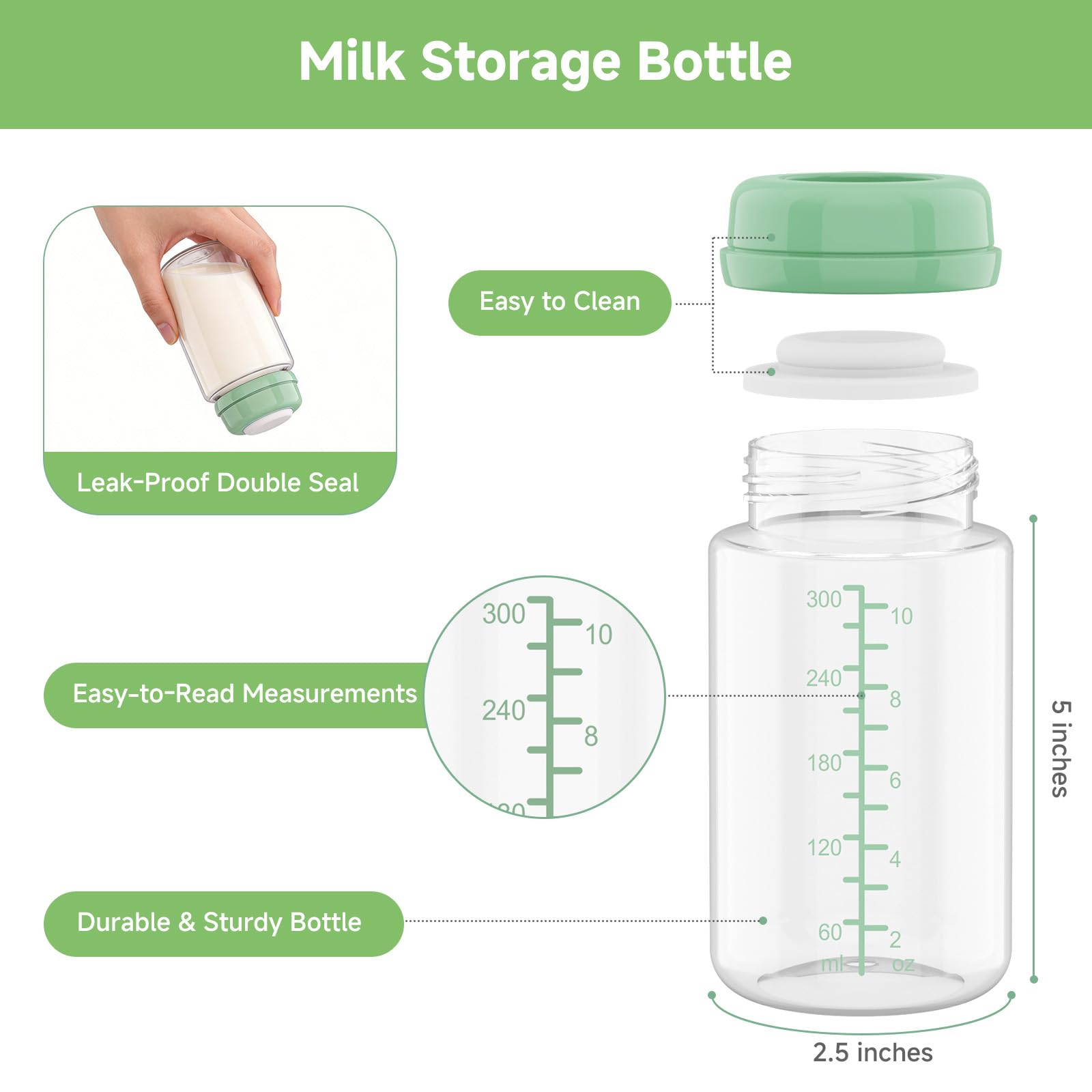 Bottiglie di stoccaggio del latte materno 11oz per il refrigeratore del latte di Momcozy 22 once, pompe spettrali | Biberon a collo largo per pompaggio, frigorifero e alimentazione, senza BPA, 6 pezzi