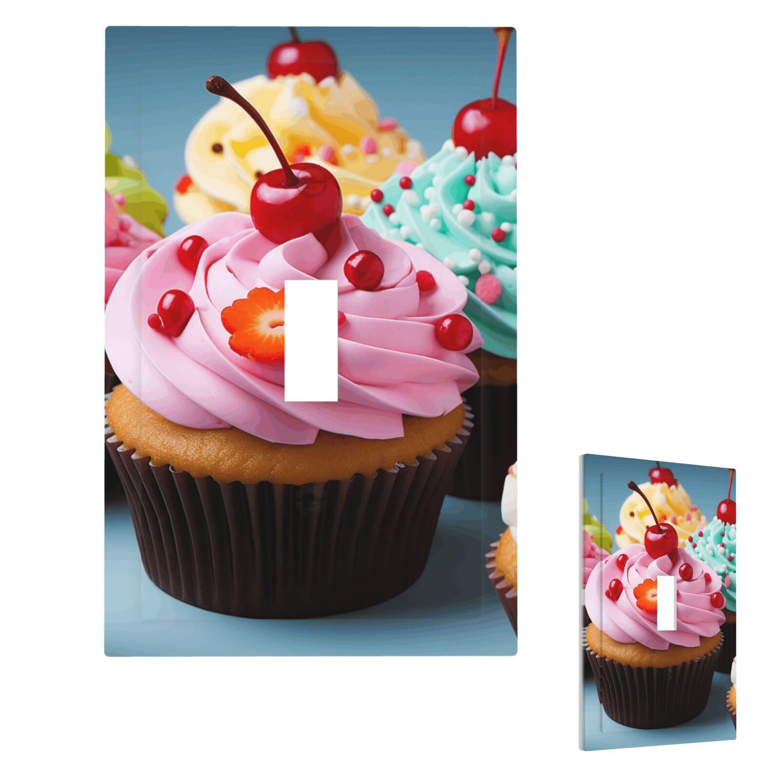 Fekiloot Single Toggle Cupcake Wall Plate Cover Modern Decorative 1 Gang Light Switch Cover Unbreakable Receptacle Outlet Covers For Living Room Bedroom Home Decor