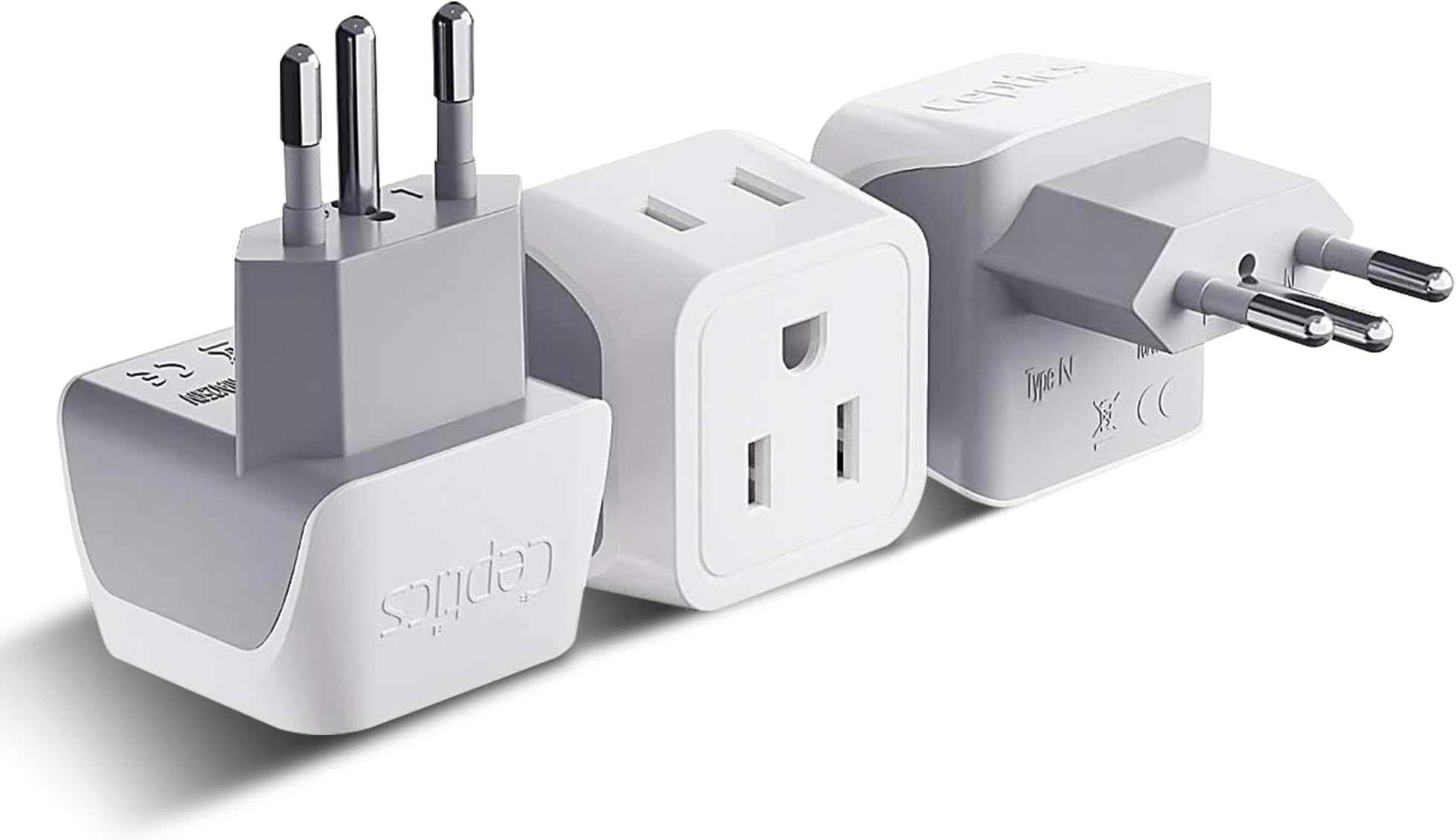 Ceptics Brazil Travel Adapter Plug with Dual USA Input - Type N (3 Pack - Ultra Compact - Safe Grounded Perfect for Cell Phones, Laptops, Camera Chargers and More - Power Plug (CT-11C)