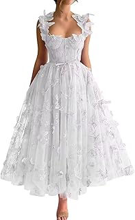 3D Butterfly Short Prom Dress Tulle Spaghetti Straps Tea Length Sweetheart Formal Evening Party Gown