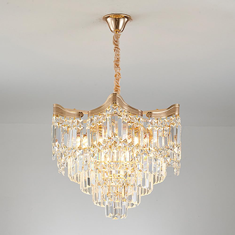 HUAYUSEDF Gold Crystal Chandelier for Foyer Entryway Dimmable Pendant Light Fixture Large Bedroom Round Modern Ceiling Hanging Lamp for Living Room
