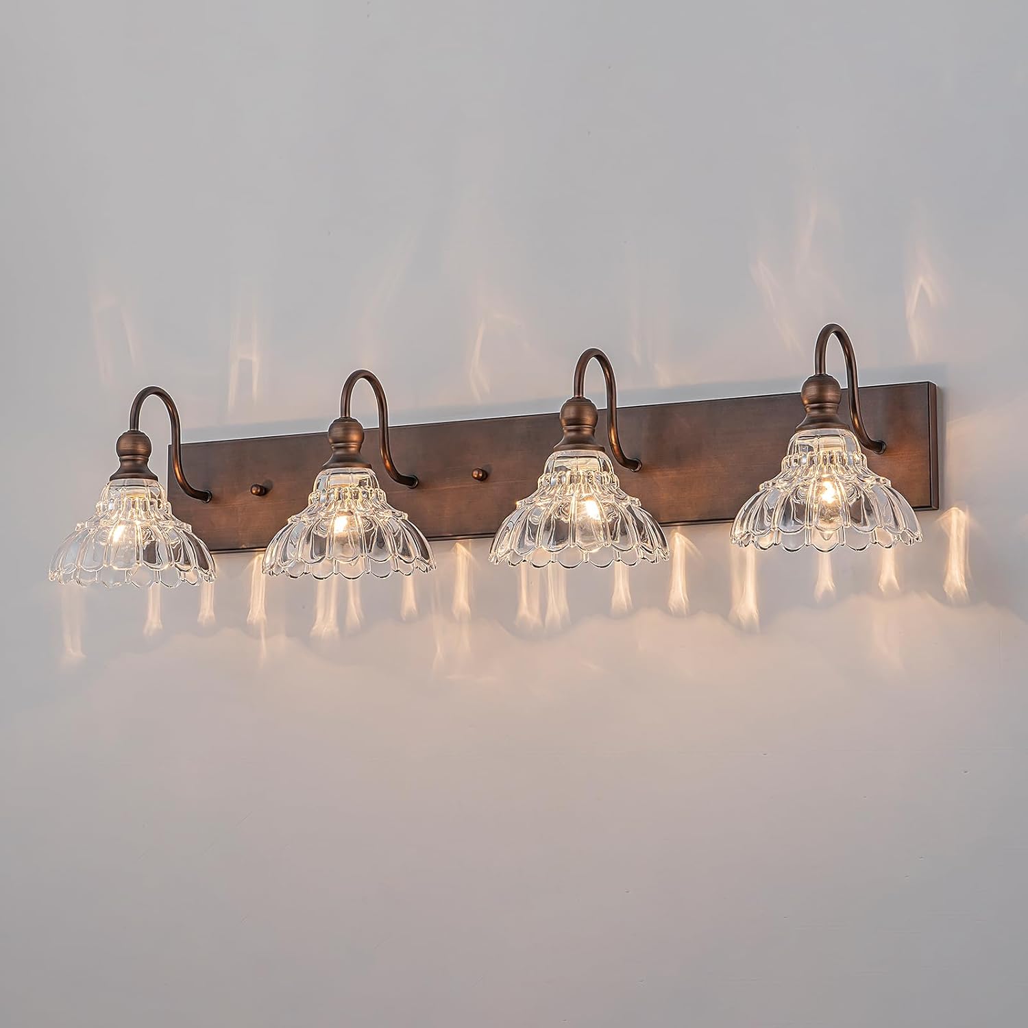 EDISLIVE Vintage Vanity Light for Bathroom ORB 4-Light Bath Wall Light Fixture with Clear Flower Glass Shades 36.22" E12 Antique Wall Sconce for Bedroom Hallway Living Room Vanity Mirror
