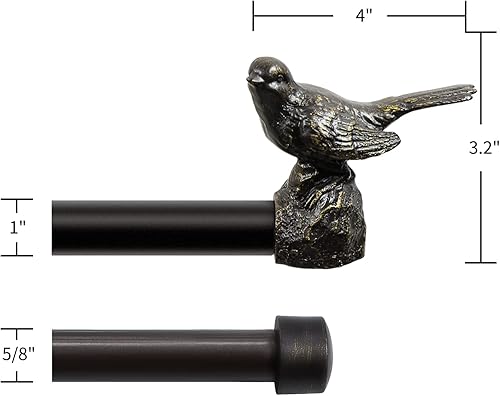 Miniatura 3 de MERIVILLE Barra de cortina telescópica de doble ventana de 1 pulgada de diámetro, remates de bronce aceitado para pájaros, (84-120 pulgadas, barra