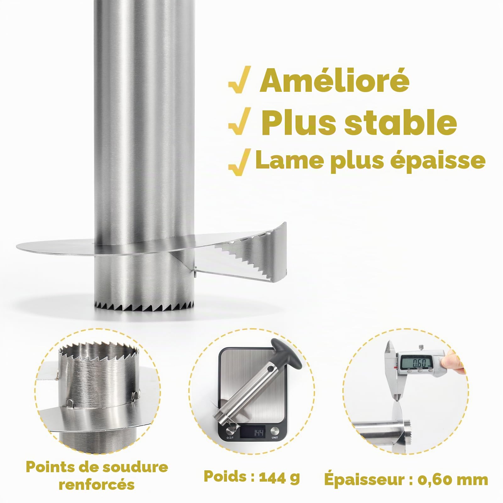 Newness Decoupe anana, Éplucheur et Trancheur Ananas en Acier Inoxydable, Lame Améliorée, Renforcée et Plus Épaisse, Corer pour la Maison et la Cuisine