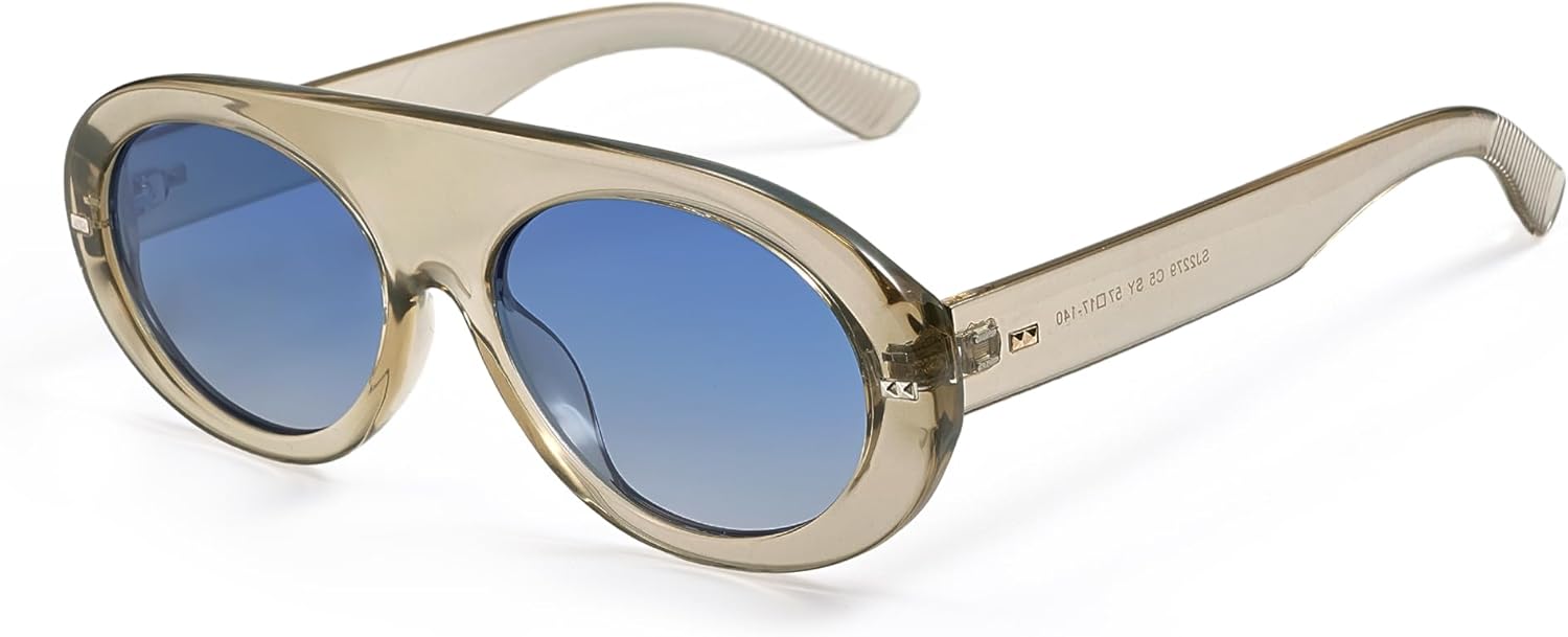 SOJOS Trendy Flat Top Polarized Sunglasses for Women Men Retro Chunky Frame Oval Lens Sun Glasses SJ2279