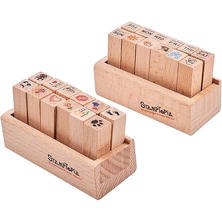 Amazon Wandic ミニウッドラバースタンプ 24個 2つの異なるテーマ 木箱付きスタンプ Diy用のクラフト カード作り とスクラップブッキング スタンプ おもちゃ