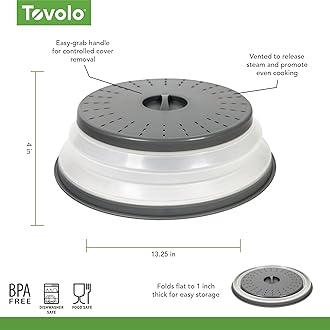 Tovolo 47005-200 Large Collapsible Microwave, Lid for Reheating Food, Meal Prep Gadget, No Mess Folding Plate Cover Kitchen Tool, Charcoal