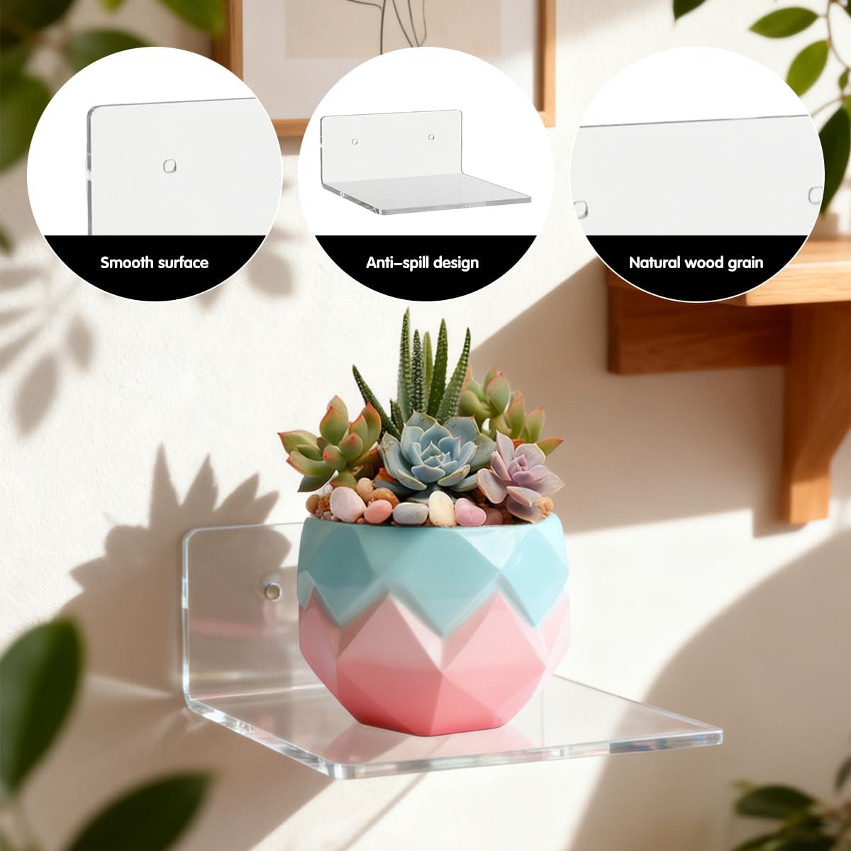 Haploon 30 Pcs Small Acrylic Floating Shelves Bulk for Wall 4 Inch Wall Mounted Shelves Invisible, L-Shaped Clear Acrylic Shelf for Bedroom, Bathroom, Living Room, Office - Image 5