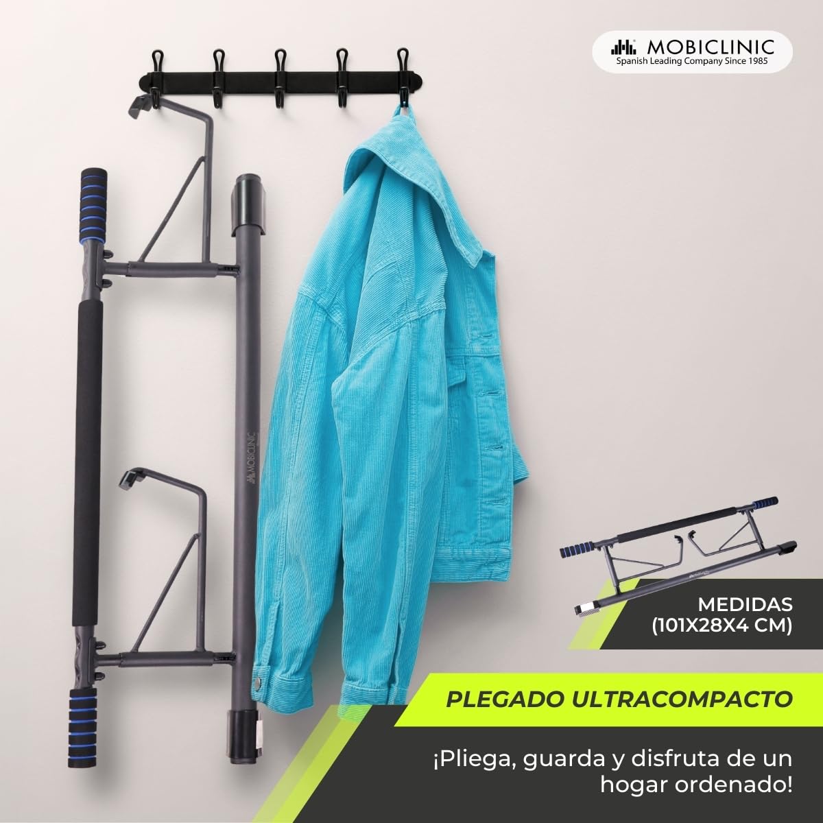 Mobiclinic® fitness, Barra de dominadas para colgar, Sin herramientas, K5, Máx. 200 kg, Con elástico, Asas espuma antideslizante, Acero, Adaptable 70-92 cm, Ejercicio en casa, Fácil almacenaje