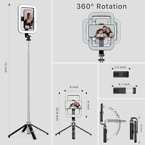 Miniatura 8 de MYBAT PRO - Luz LED para selfie con soporte, luz LED rectangular para selfie de 8 pulgadas para maquillajeflujo en vivo, luz LED regulable con