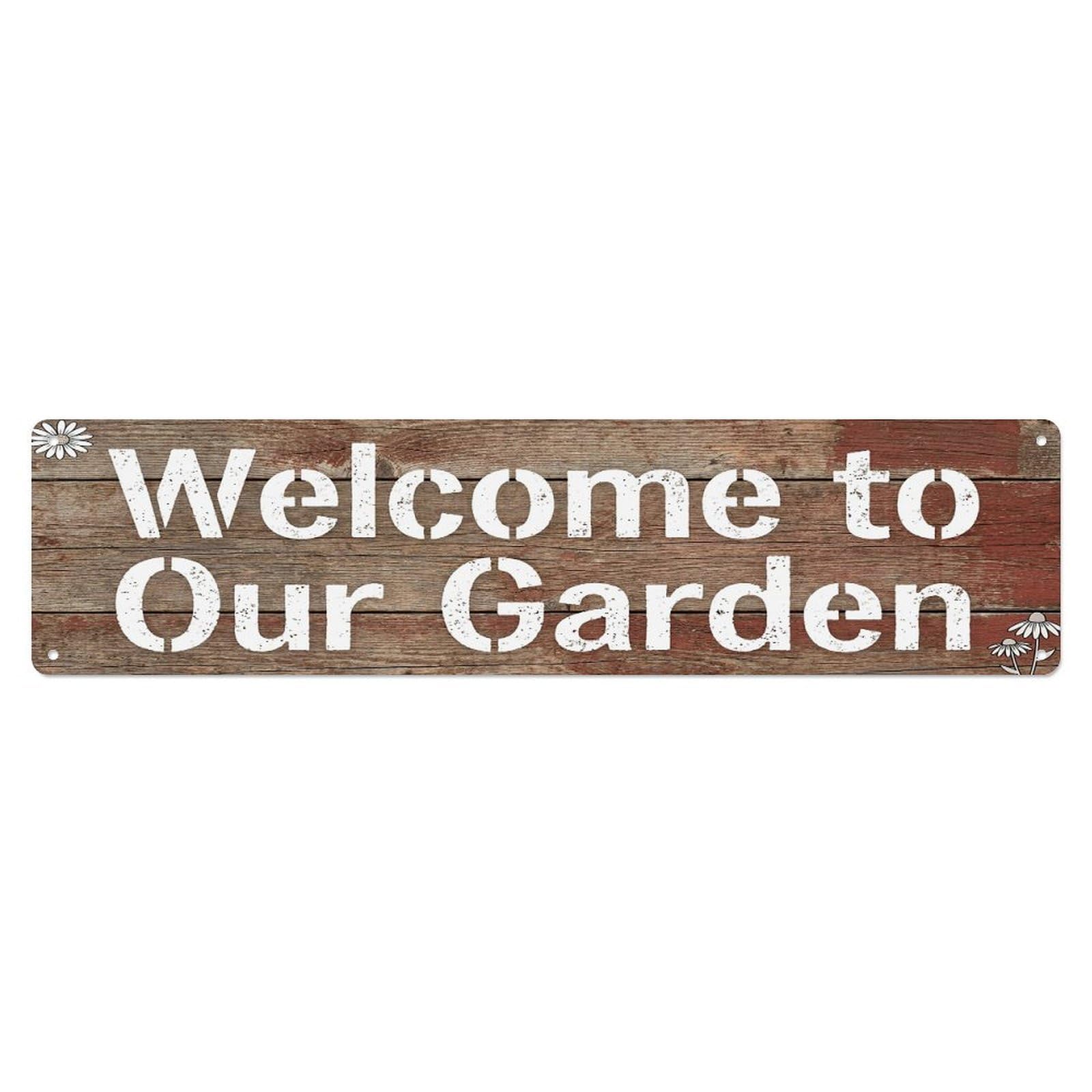 Vintage Welcome to Our Garden Rustic Wood Metal Tin Sign
