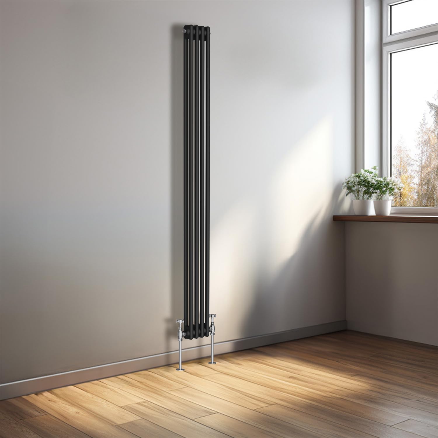 NRG 1800 x 200mm Cast Iron Vertical Radiator Black 2 Column Central Heating Rads