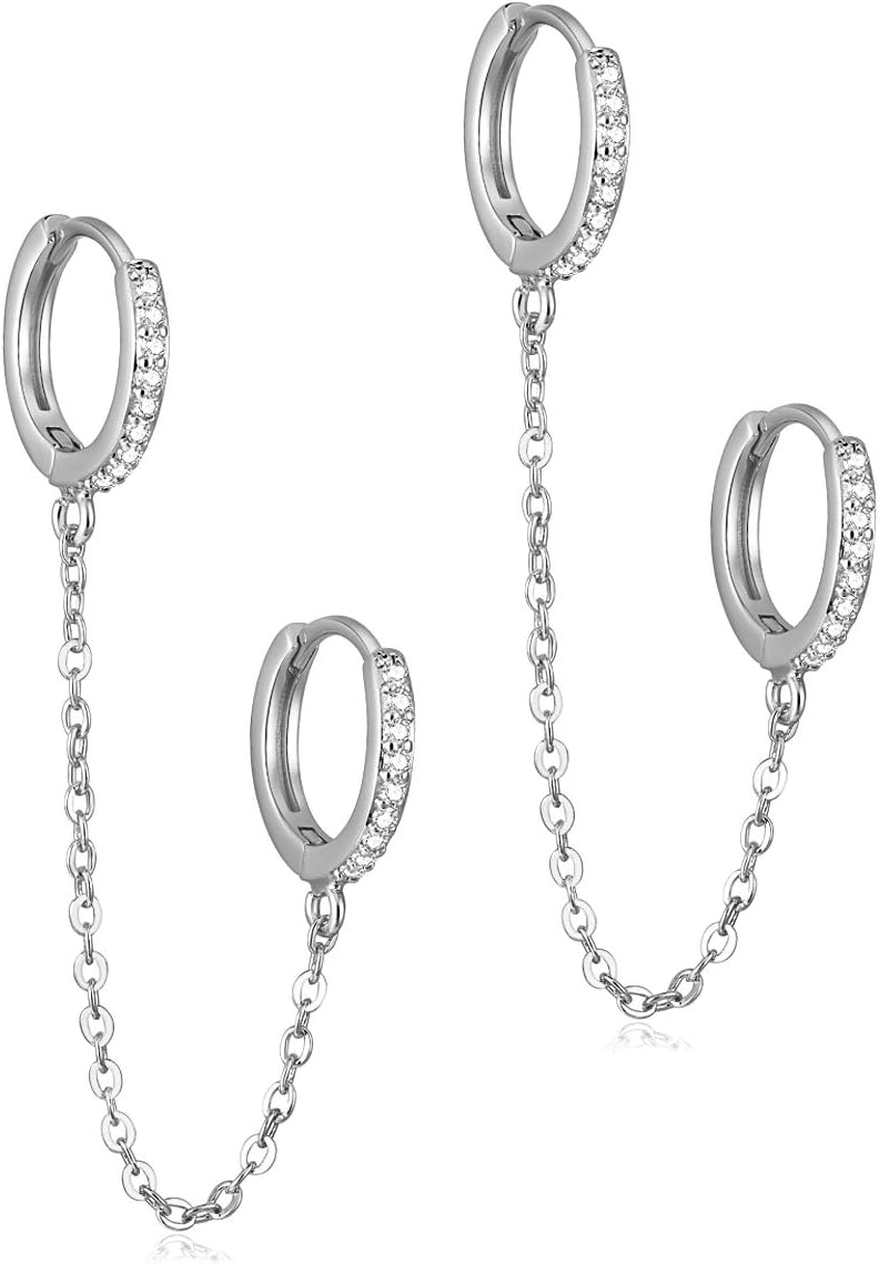 unique cornUnique Corn Chain Hoop Earrings, 14K Gold Plated Double Piercing Earrings Dainty Small Huggie Hoop Minimalist Chain Cuff Earrings for Women Jewelry Gift