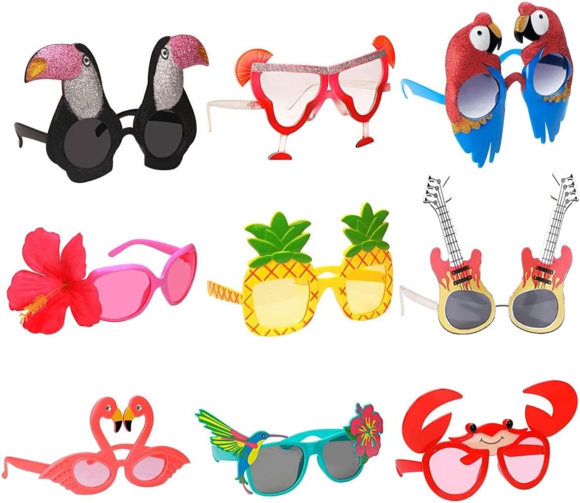 9 Pairs Luau Party Sunglasses, Novelty Party Glasses Funny Hawaiian Glasses Summer Party Photo Booth Props Tropical Fancy Dress Favors Supplies Decoration for Kids Adults