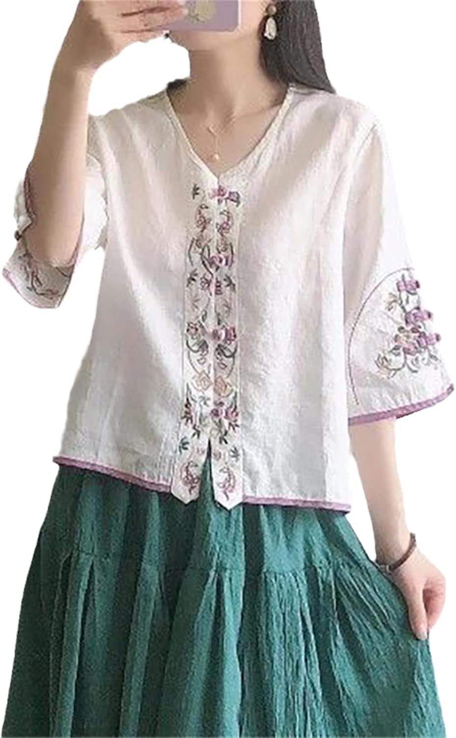 Women Cotton Linen Shirt Blouse Vintage Traditional Chinese Qipao Clothing for Cheongsam Tops T Tang Suit Chinese