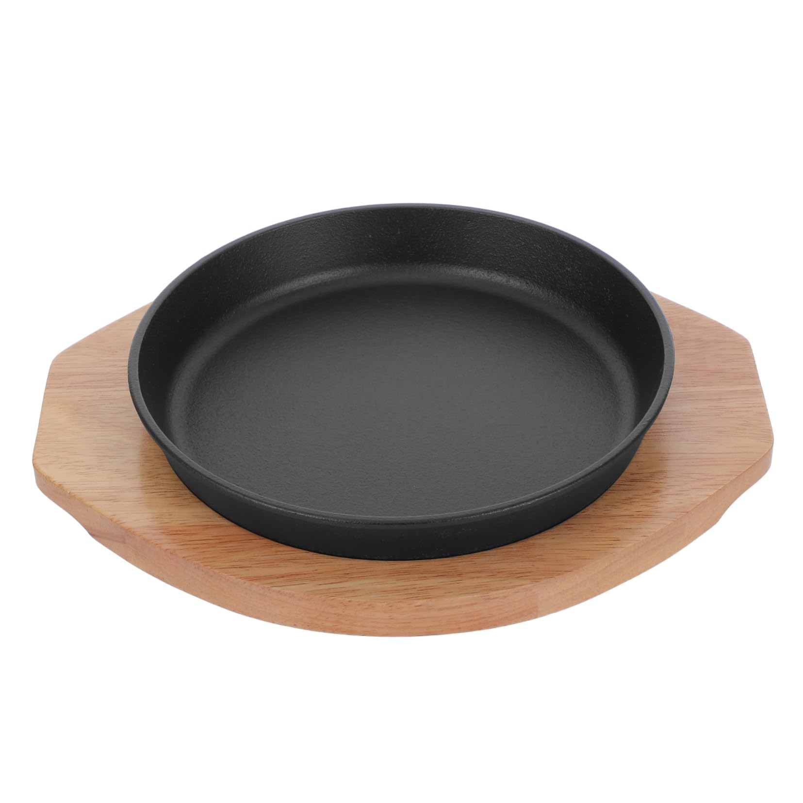 Zerodeko Bistecchiera in Ghisa Rotonda, Piastra Spessa Nera Base in Legno | Cottura Indoor e Ristorante, Design Circolare Salvaspazio, per Carne e Verdure