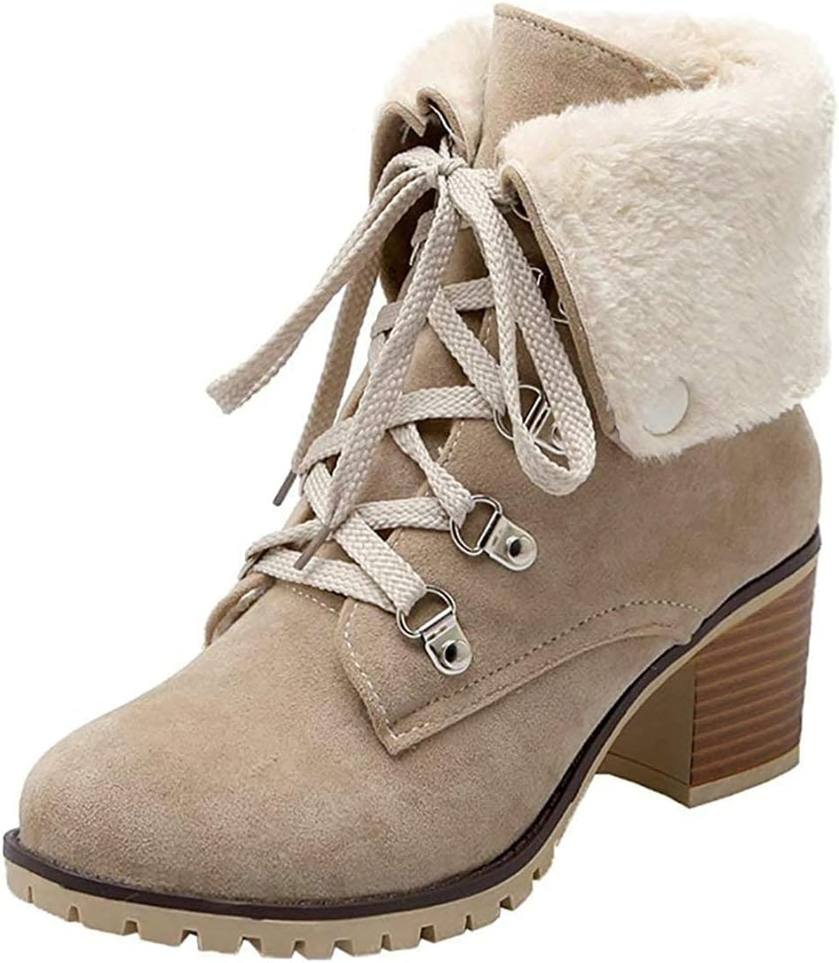 SO SIMPOK Womens Lace Up Fur Winter Snow Boots Block Heel Ankle Boots Warm Suede Outdoor Chunky Heel Booties