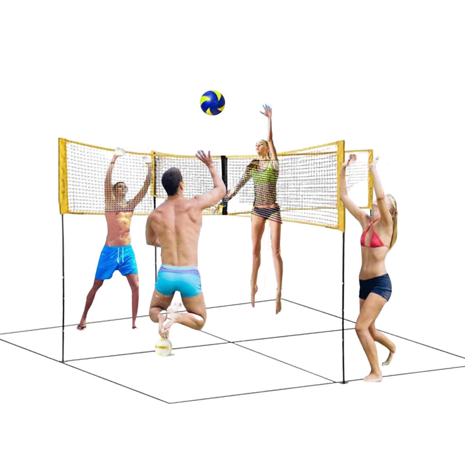 Set rete da beach volley – Rete sportiva ad altezza regolabile | in nylon resistente per tutte le stagioni con pali stabili, attrezzatura da portatile per esterni a montaggio rapido |
