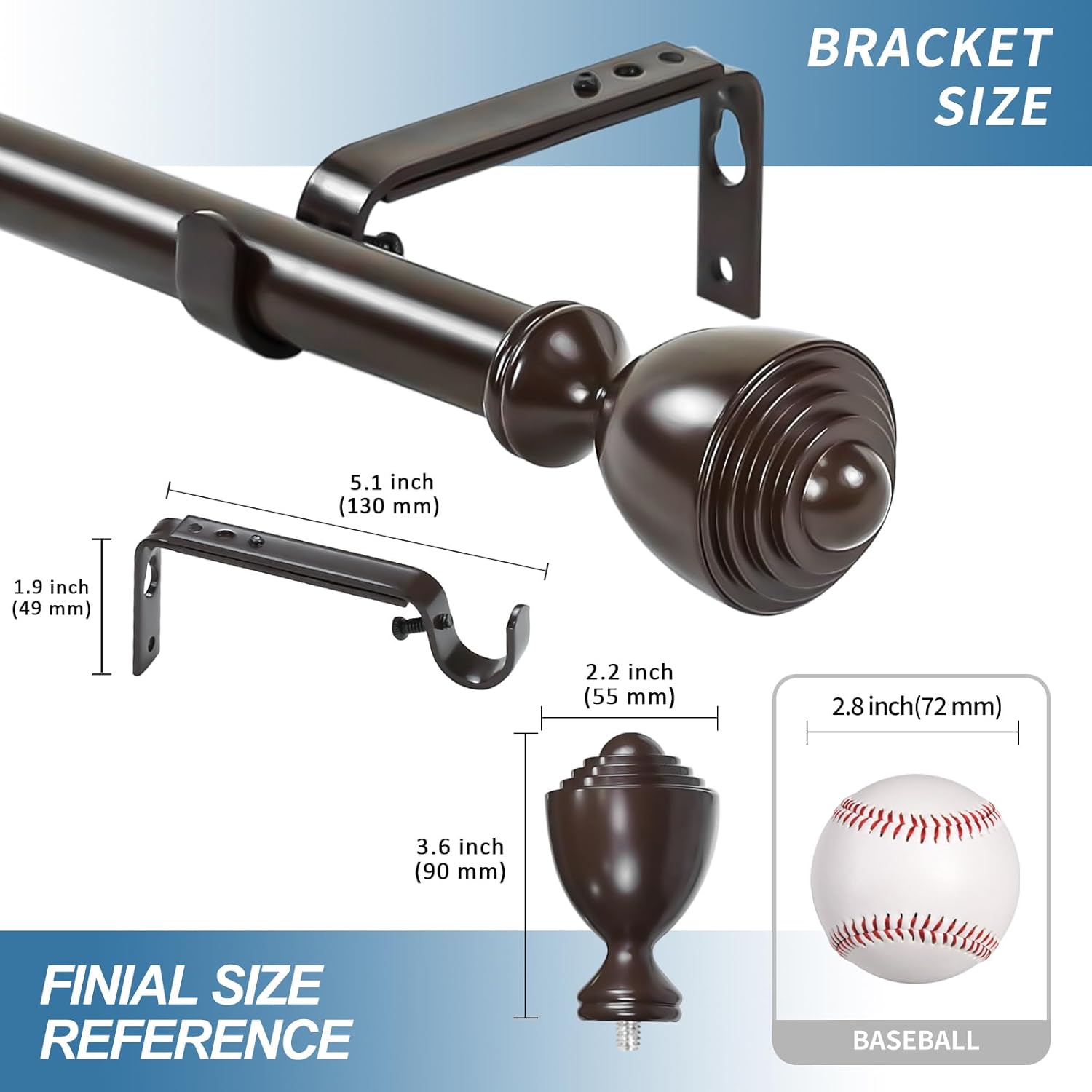 Urbanest 1-inch Diameter Urn Adjustable Single Drapery Curtain Rod, 28-inch to 48-inch, Bronze