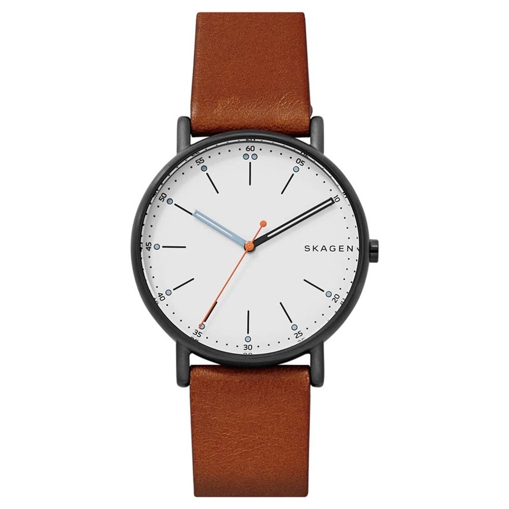 SkagenSignatur Watch for Men, Quartz Three Hand Movement with Leather Strap