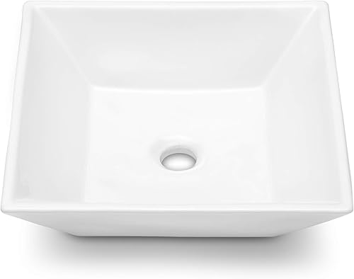 Miniatura 63 de Fregadero de baño de porcelana de cerámica rectangular de 24 x 14 pulgadas sobre mostrador, lavabo de arte blanco y negro Blanco