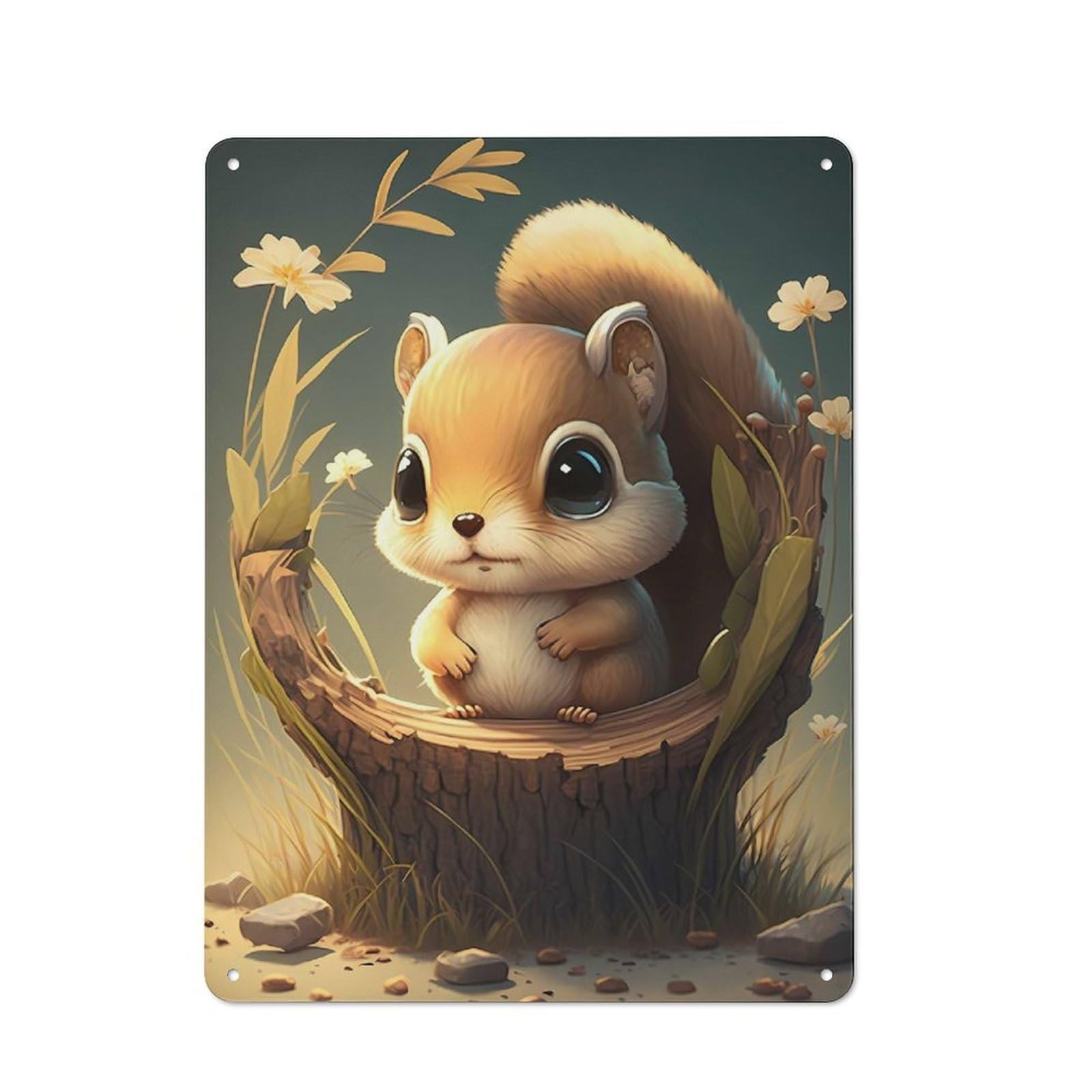 Junmoney Style-23 Tin Wall Plaque 40X30cm With Cute Woodland Squirrel For Pub Or Café, For Hospitality Wall Decor Collectors