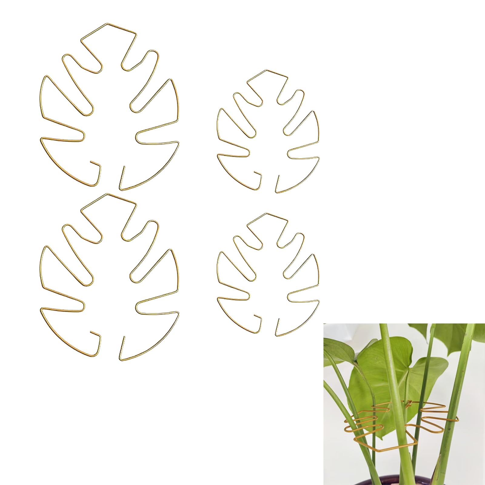 4 Pcs Monstera Leaf Shaped Plant Support, Plant Support Stand, Indoor Plants Supports for Potted, Vertical Plant Supports Frame, for The Vertical Growth of Potted and Securing Climbing Plants(Gold)