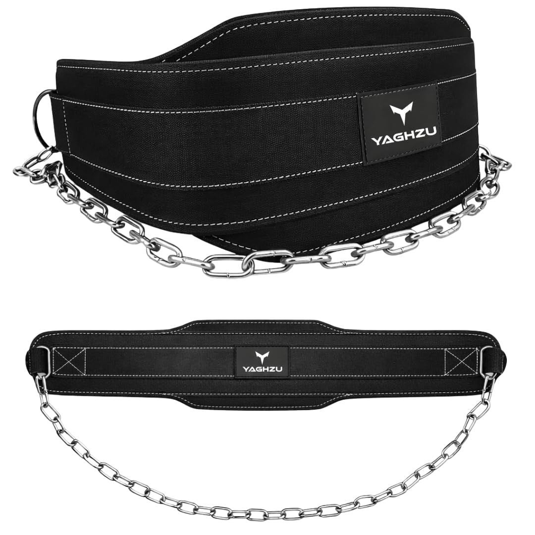 YAGHZU Dip Belt with Chain – Weighted Pull Up Belt, Dip Weight Belt, Weightlifting Belt for Pullups, Squats, and Dips, Belt Squat Attachment Ideal Weight Belt for Pullups, Weightlifting, and Gym
