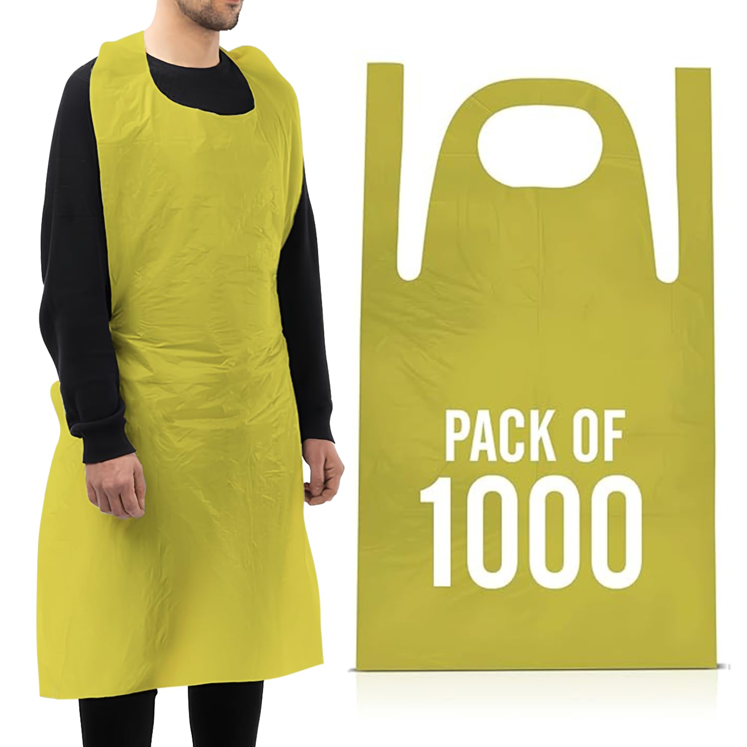 Multipurpose Disposable Aprons Roll & Flat Pack – Strong, Comfortable & Waterproof – Perfect for Catering, Hospitality, Clinics & Workplace Protect (1000, Yellow, Flat Pack)