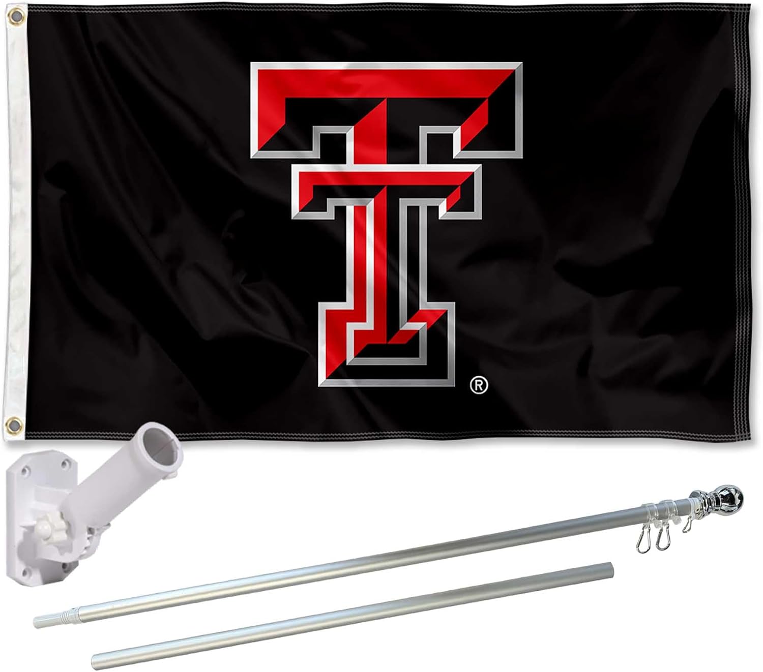Texas Tech Red Raiders Black Flag and Pole Bracket Mount Bundle
