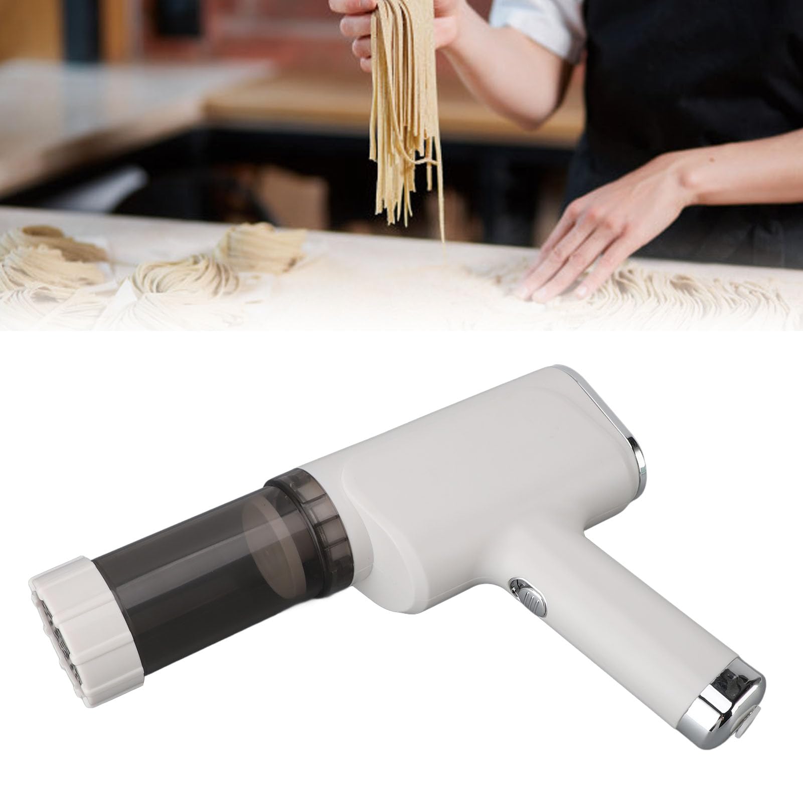 Máquina para Hacer Pasta Eléctrica de Mano, Recargable por USB, Batería de 1500 MAh, Máquina Automática de Fideos, Acero Inoxidable ABS, 8 Accesorios para Hacer Espaguetis y Ramen en Casa y
