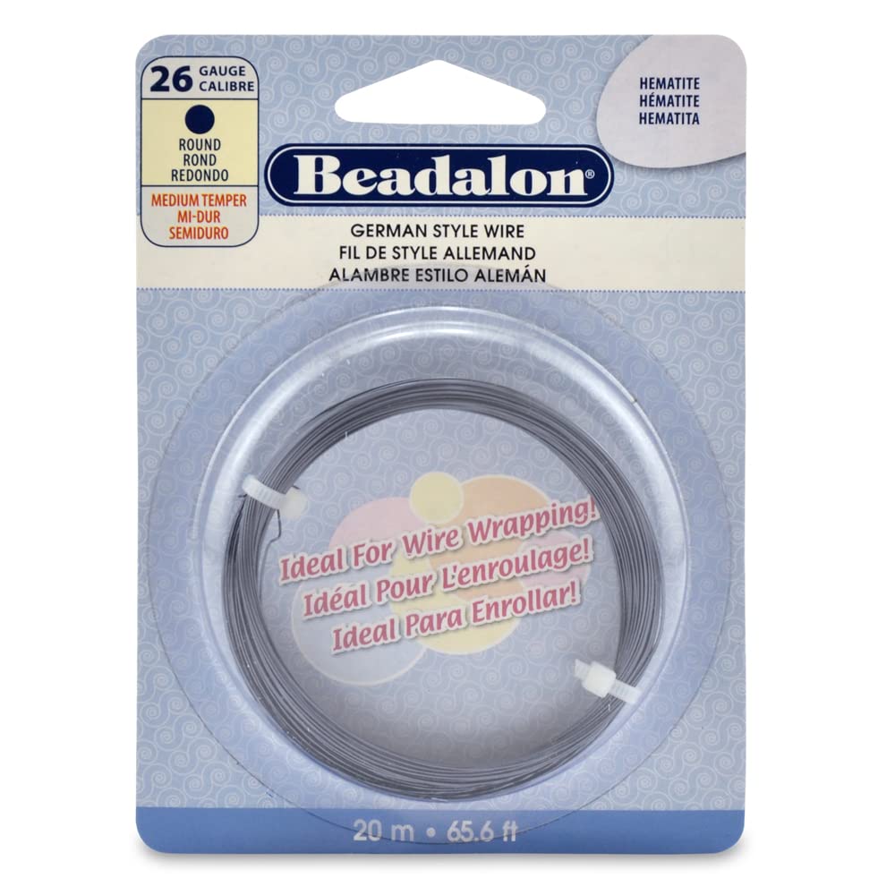 Beadalon German Style Wrapping Wire, Round, Hematite Color, 26 Gauge, 20 m / 65.6 ft