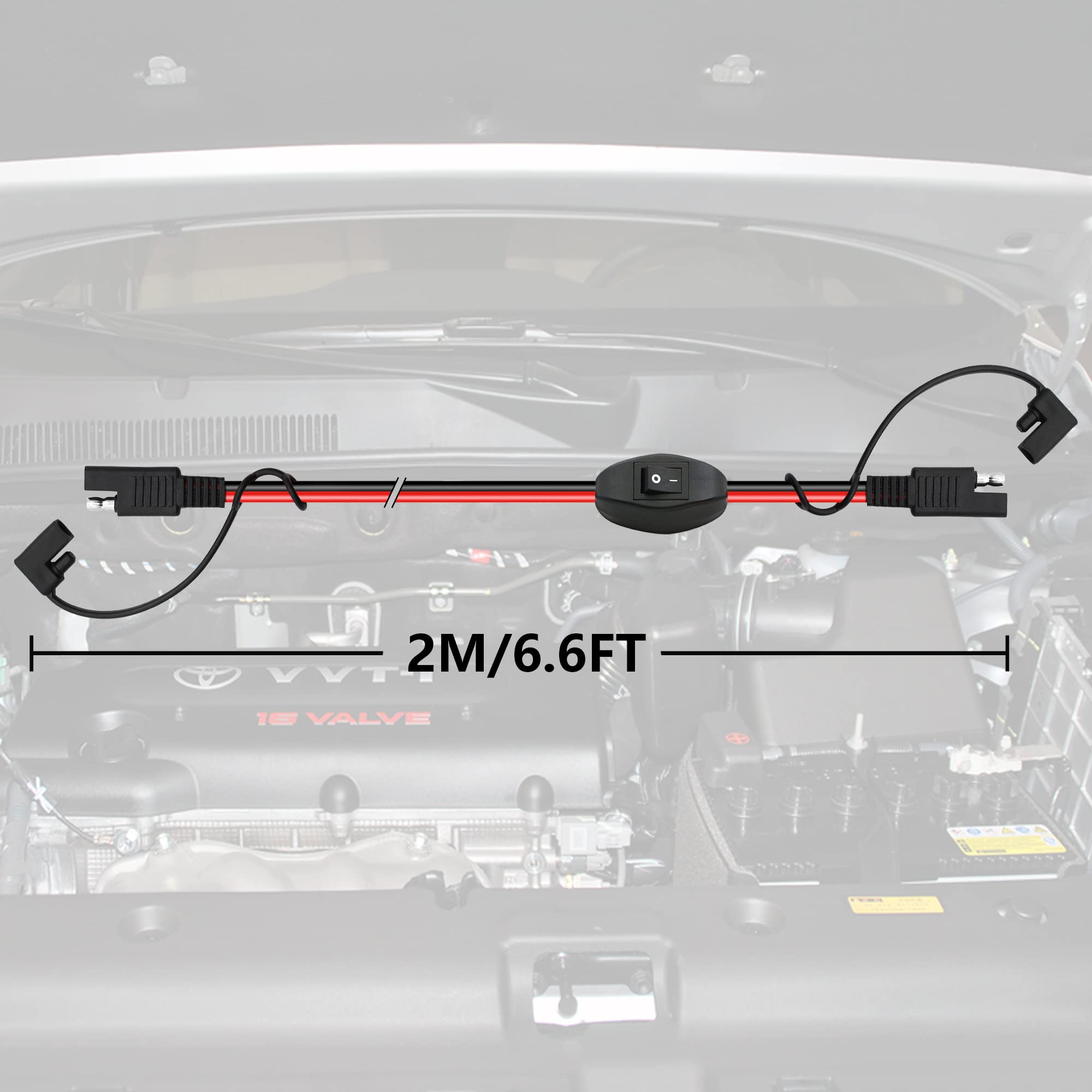 Adapter szybkiego zwalniania YACSEJAO 12 V SAE do SAE 16 AWG SAE do SAE z szybkim odłączaniem i włącznikiem szybkiego odłączania (6,6 FT/2M)