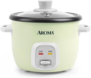 AROMA Mini Rice Cooker 2-Cup Uncooked 4-Cup Cooked Light Green - Compact Grain Oatmeal Soup Maker Auto Keep Warm