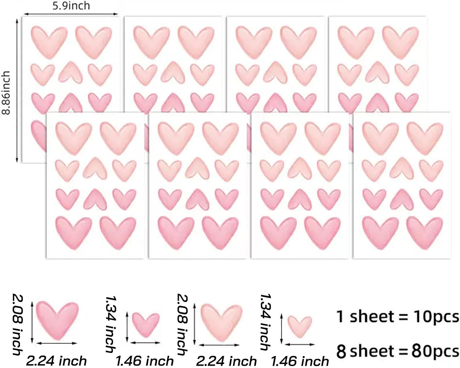 Kawaii Plush Door Curtain and 80pcs Pink Heart Shape Wall Stickers, 33" W x 28" L Self-Adhesive Arc Design, Pastel Stars Bows for Girls Room, Bedroom, Nursery, Window Decor, Pink