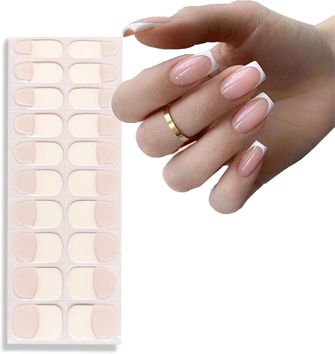 Kabwea French Tips Nail Foil Self Adhesive – 20 Pieces Gel Nail Stickers, Polish Wraps for Nails, Nude UV Gel Foil, UV Curing