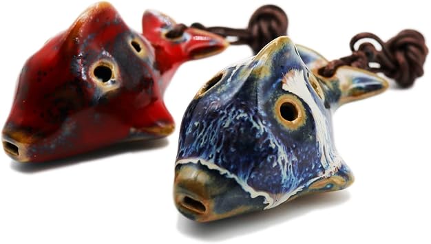 6 Hole Ocarina Fish Shaped Ocarina Alto C Ceramic Ocarinas Instrument C Key Pack of 2 Red and Blue Ceramic Decor
