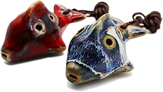 Aestivate 6 Hole Fish Shaped Ocarina Alto C Ceramic Ocarinas Instrument C Key Pack of 2 Red and Blue