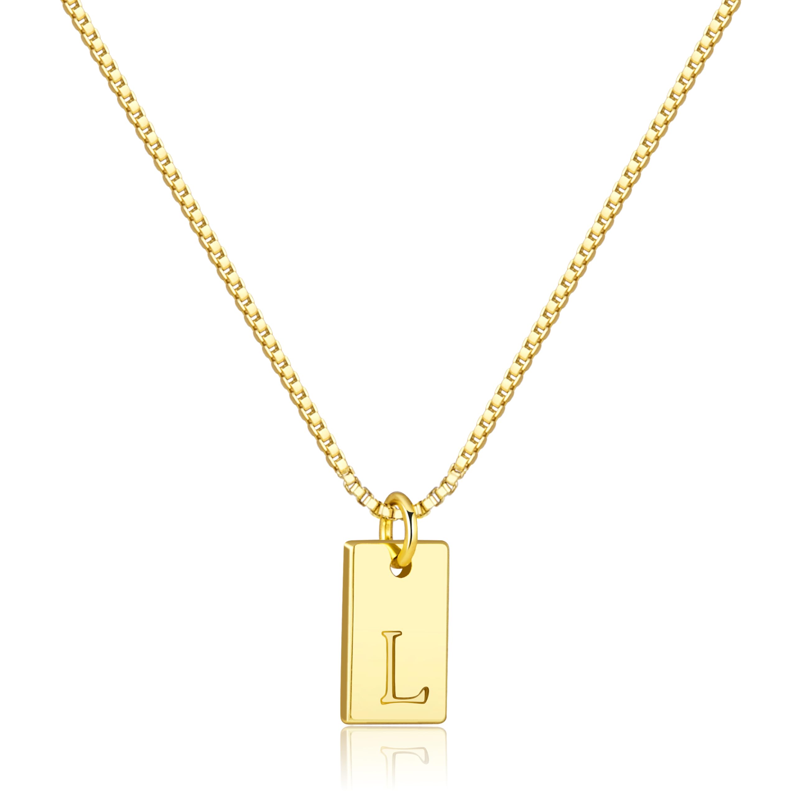 Dainty Initial Necklace for Women – 14K Gold Silver Plated Letter Pendant, Trendy Waterproof Non-Tarnish Personalized Name Tag Charm Necklace, Cute Square A-Z Jewelry Birthday Gift for Women