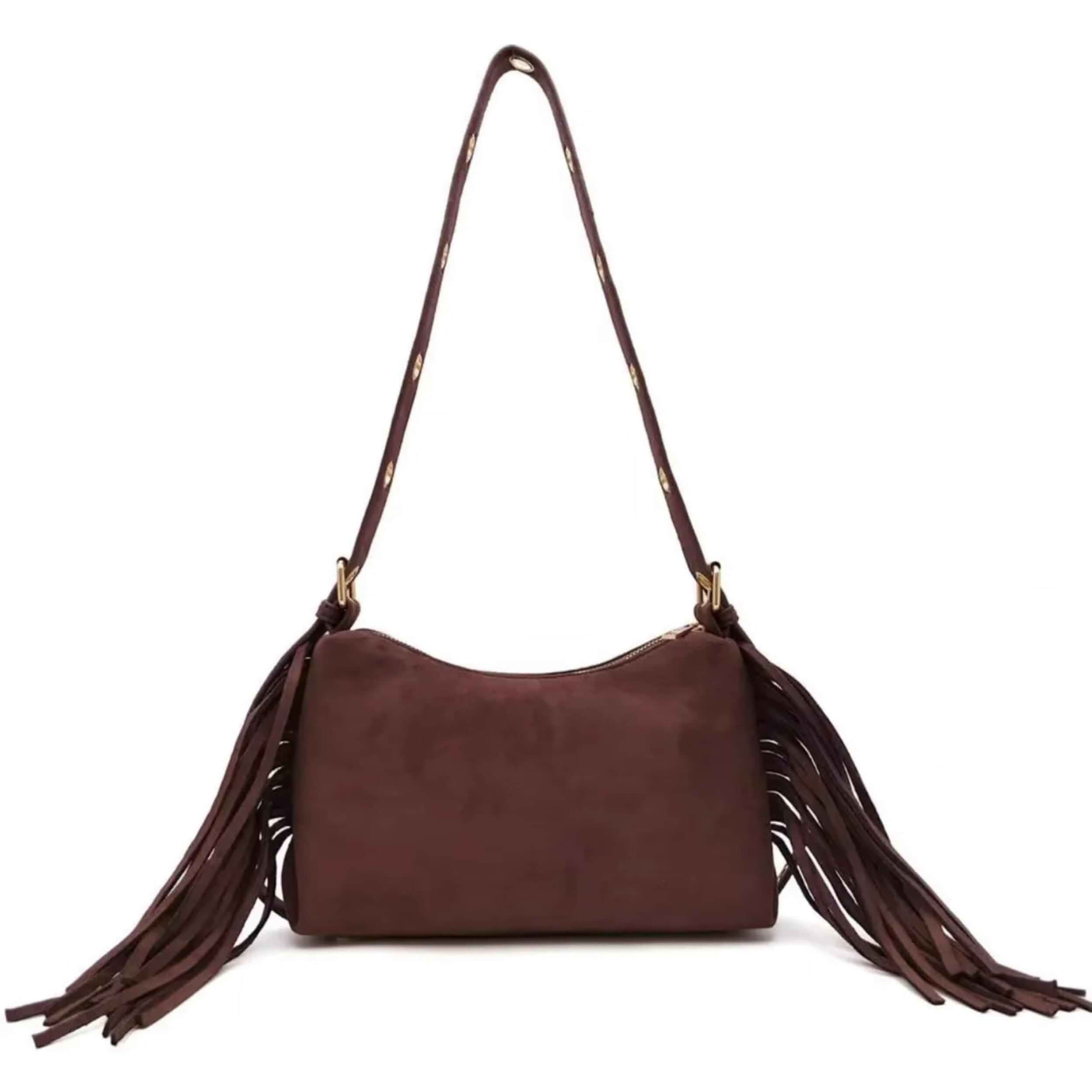 Sea Marie Designs Haven Fringe Suede Shoulder Bag - Women’s Suede Fringe Handbag with Soft Texture and Shoulder Carry Style for Everyday Wear, Western Inspired Fashion, Casual Outfits, and Travel