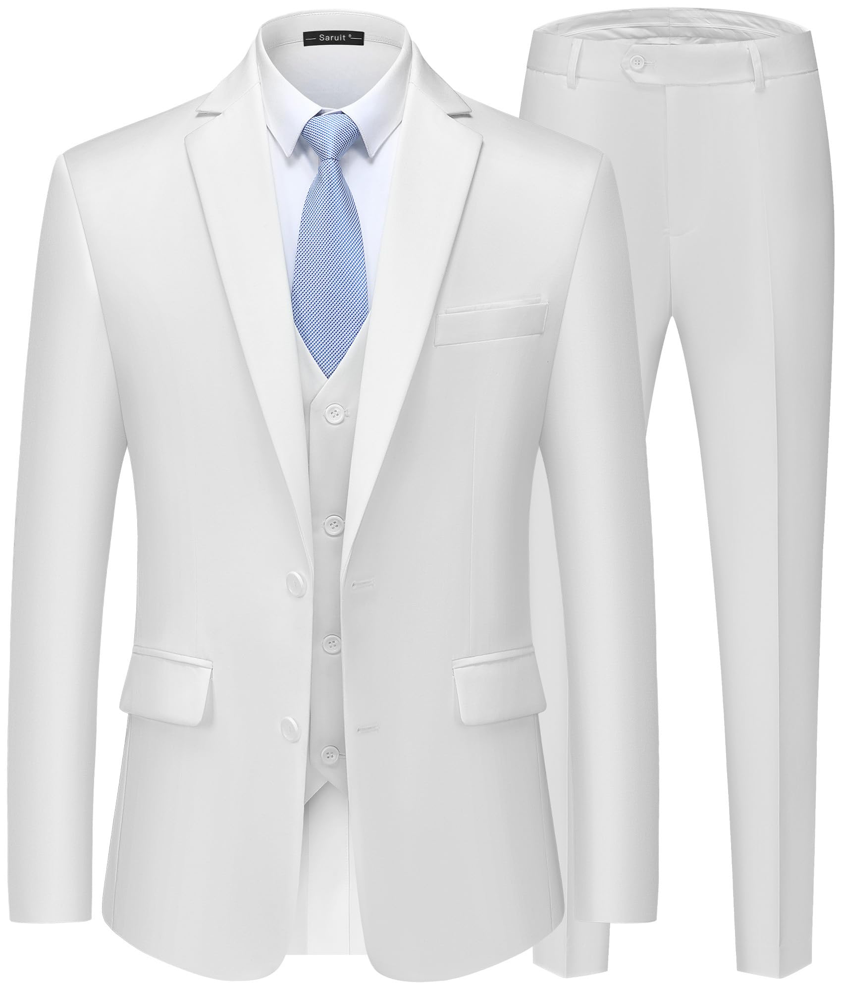 Saruit Men's Suits Slim Fit Tuxedo Suit Set 3 Piece 2-Button Solid Prom Wedding Party Blazer Vest Pants