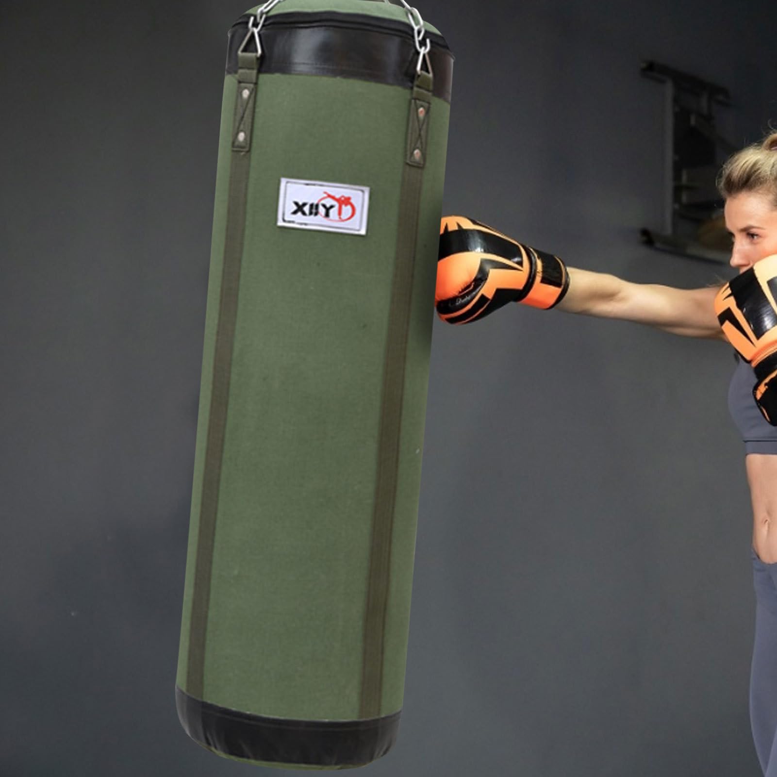 Sacco Da Boxe Vuoto Da Riempire - Sacco Da Boxe Robusto In Tela Da 60-120 Cm Con Catene | Girevole A 360°, Resistente E Durevole | Attrezzatura Da Allenamento Per Fitness, Kickboxing, Muay Thai, Sport