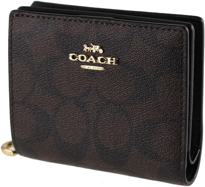 Coach Signature Snap Wallet in Coated Canvas Brown Black