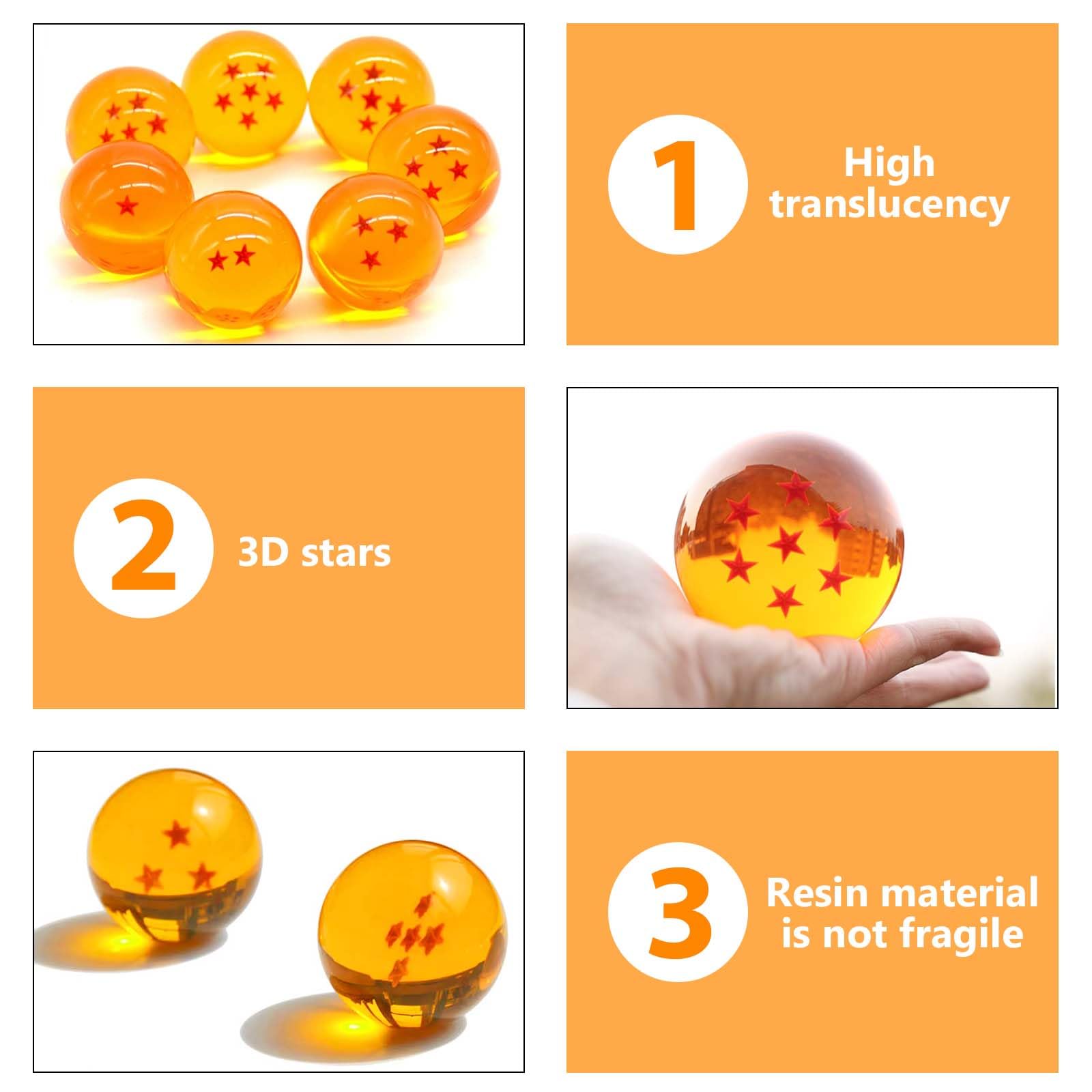 HSHHOOM Set de 7 Bolas del Dragón, 7PCS Dragon Bola de Cristal 1 a 7 Estrellas con Caja de Regalo, Dragon Bola Diámetro 4.3cm, Decoración del Hogar Fiestas y Regalos para Niños y Fans del Anime — view 3