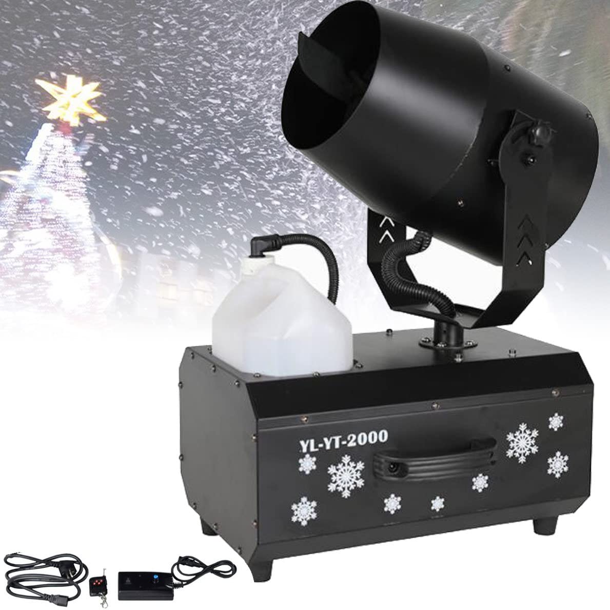 Máquina de nieve con control remoto grande de 2000 W, máquina profesional de copo de nieve oscilante de 180 °, con estuche de vuelo/control remoto, máquina de nieve portátil para exteriores, para fi